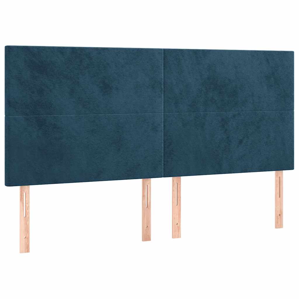 Box Spring Bed with Mattress & LED Dark Blue 160x200 cm Velvet