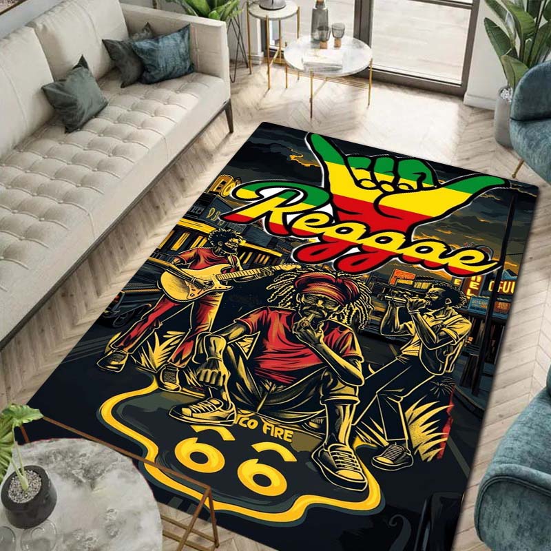 Bob Marley Music Print Flannel Area Rug Non‑Slip Floor Mat For Couch Bedroom Game Room Living Room Home Holiday Decor Gift