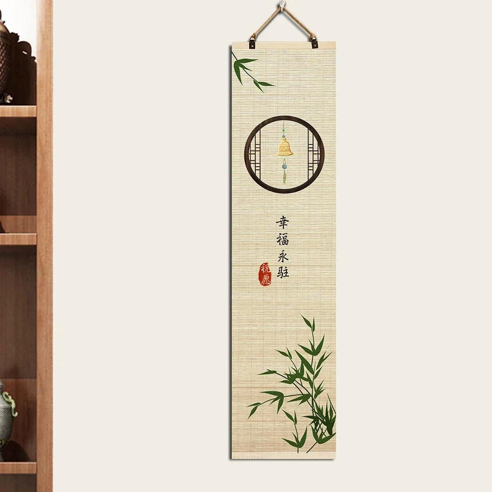 

Customized 1pc Chinese Bamboo Curtain Painting Living Room Wall Roller Blind Painting Tea Room Partition Curtain Painting 25x100cm
