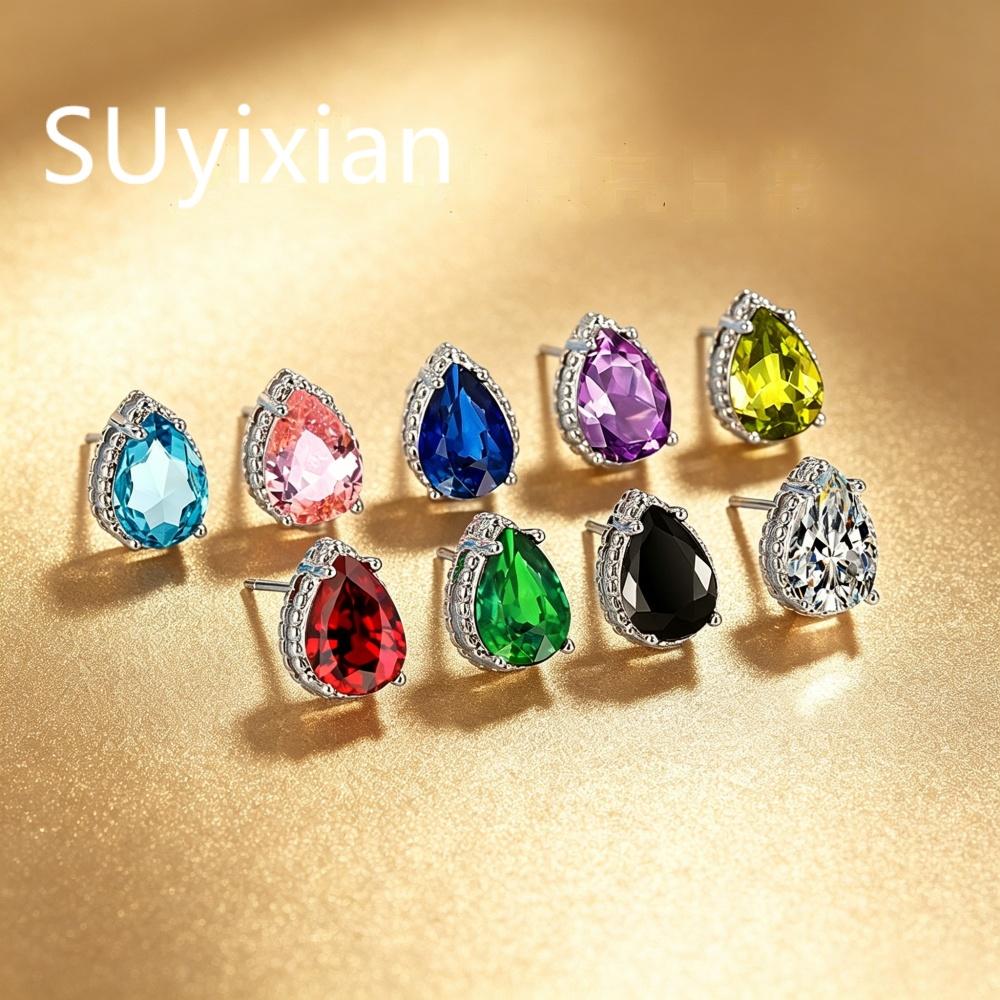 925 Sterling Silver Fashion Drop Color Zircon Stud Earrings, Anniversary, Birthday, Wedding, Party Gifts, Ladies Jewelry