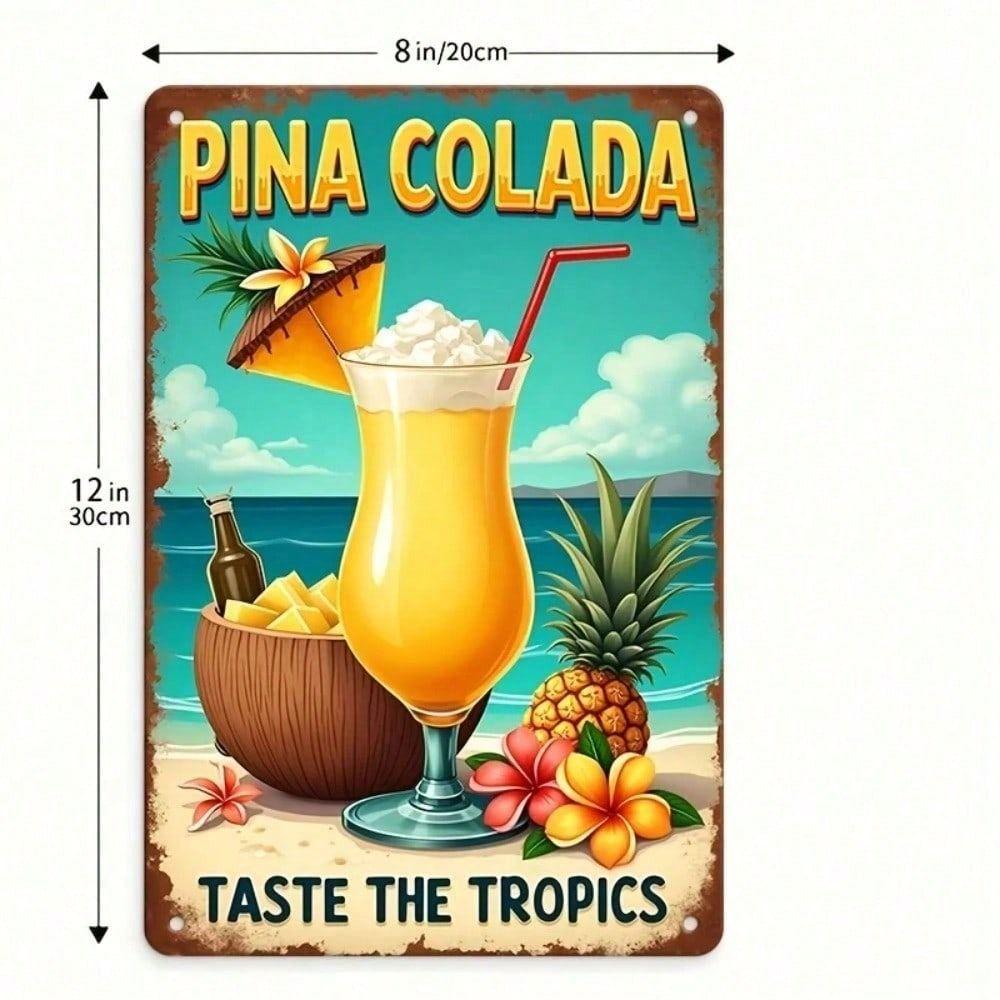 Metal Poster Pina Colada Cocktail Retro Wall Art for Bar