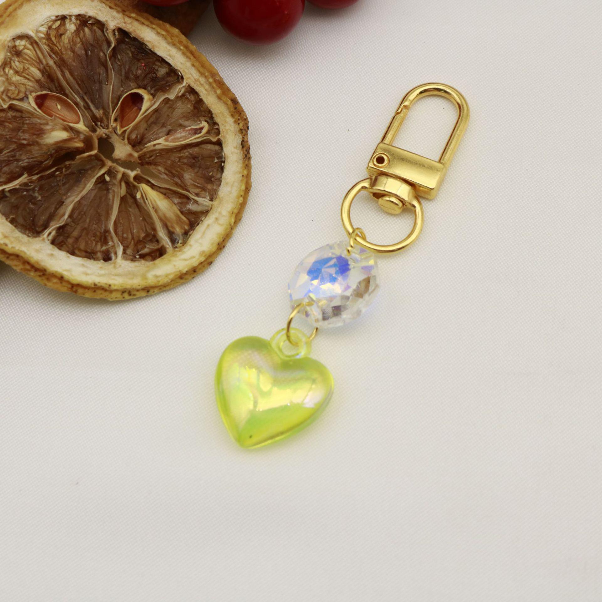 Colorful Frosted Peach Heart Keychain - Square & Heart Beads Series