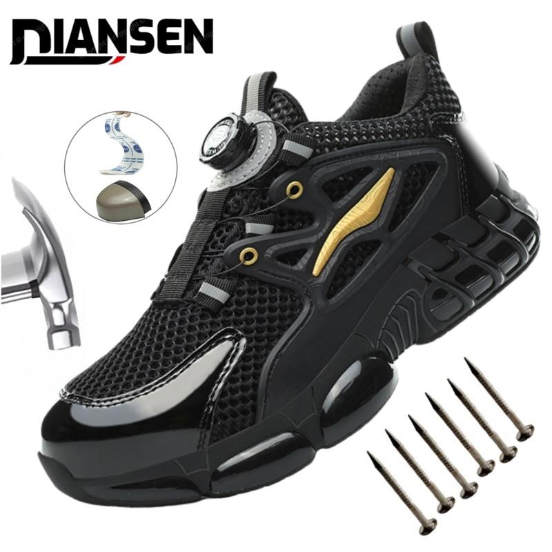Anti-Slip Safety Shoes Men Steel Toe Sneaker Puncture Proof Rotary Button Safety Work Boots Man Summer Work Shoes Anti-Smash