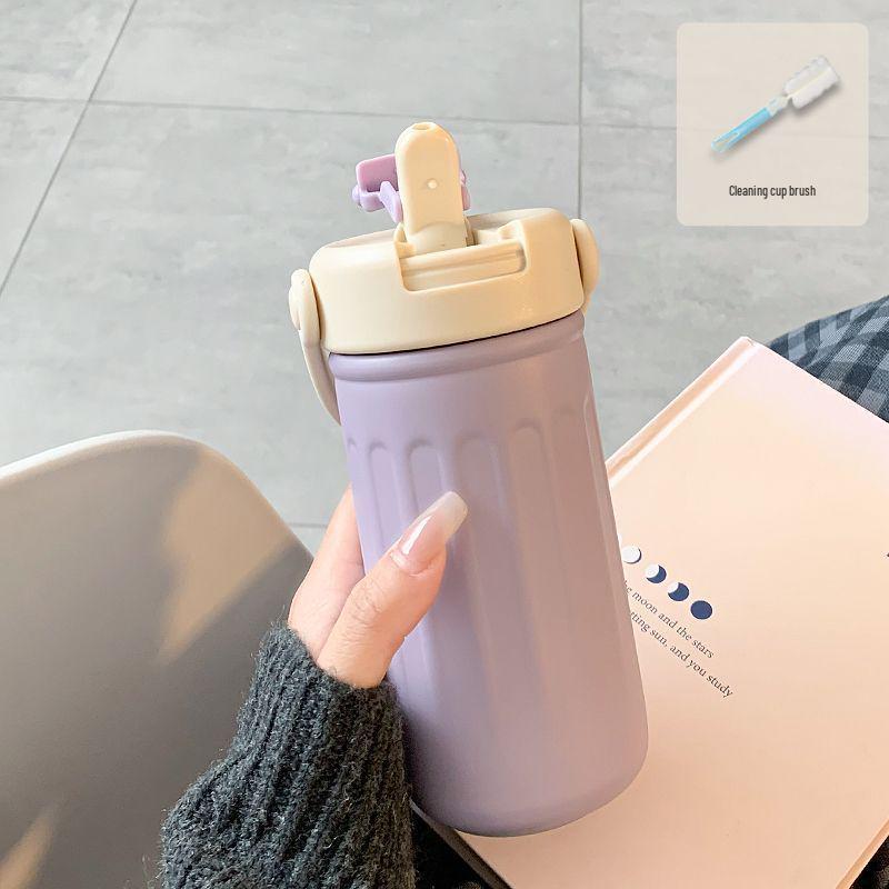 2026 Girls' Portable Thermos Cup with Straw - Stylish, Compact Design for Office Use