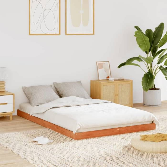 VidaXL Cadre de lit cire marron 140x200 cm bois de pin massif, meuble de chambre à coucher, sommier, lit en bois, 847150