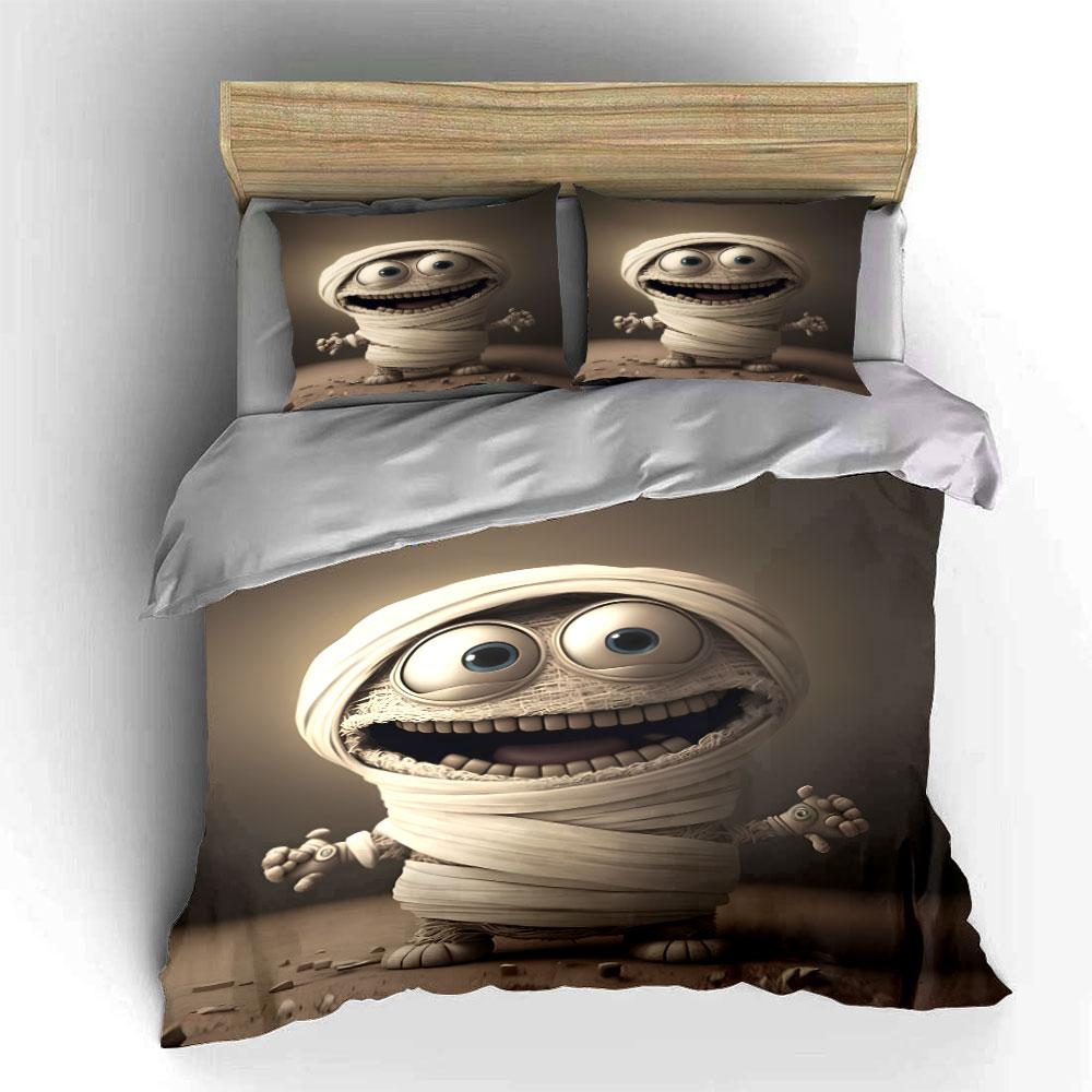 Funny cartoon mummy figure Print Bedding Set 1 Duvet Cover 2 Pillowcases for Adult and Children Luxury Gift Full Size