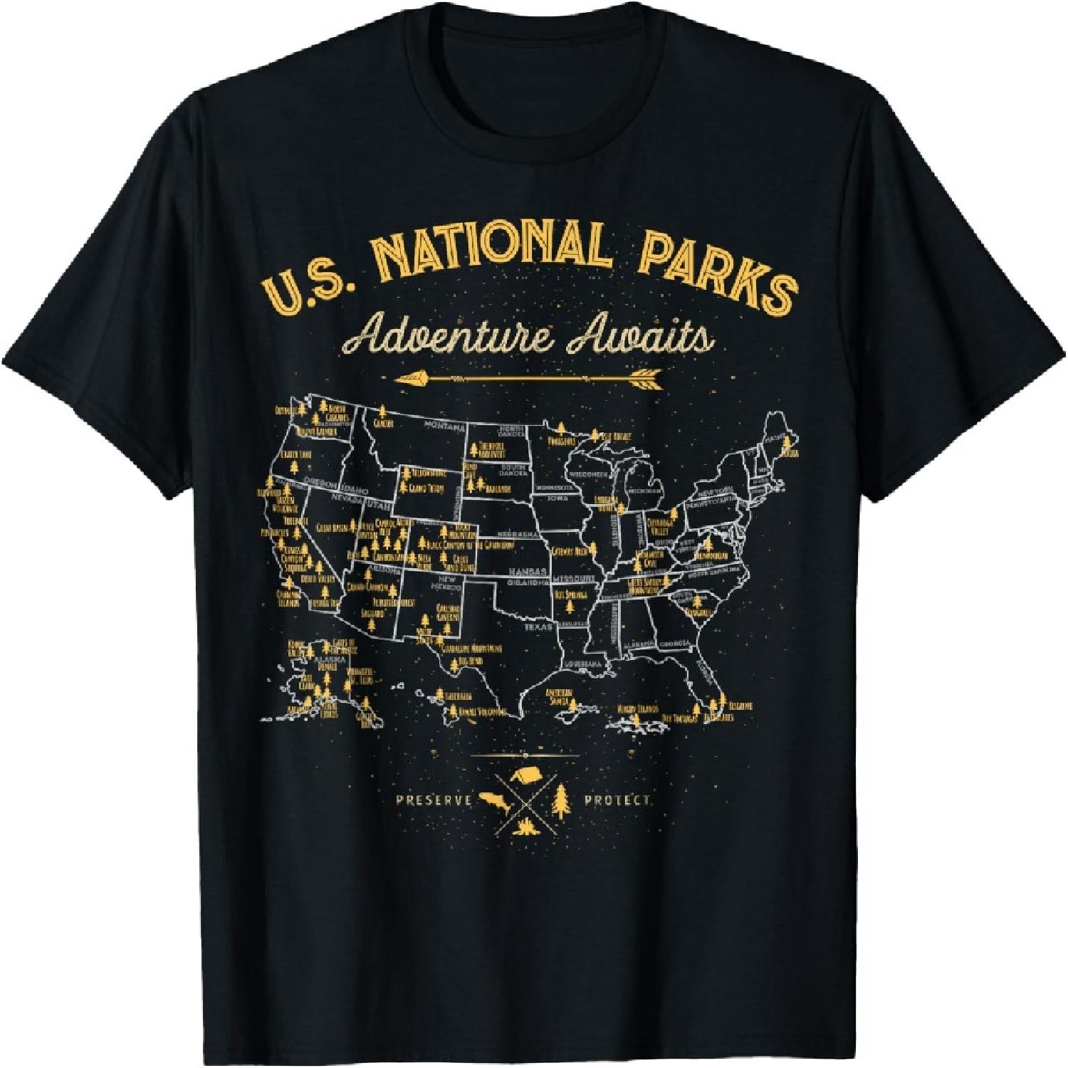 62 National Parks Map Gifts US Park Vintage Camping Hiking T-Shirt S разноцветный