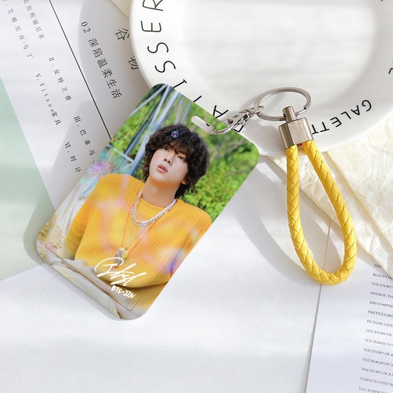 BTS Sliding Photocard Holder, Protective ID Badge Card Case with Braided Keychain Strap, Student Campus Bus Meal Card Protector Merch for ARMY