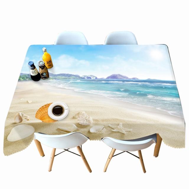 Verdikt Katoenen Tafelkleed Zeester Koraal Blauwe Lucht Zeewater Patroon Rechthoekig Rond Tafelkleed Voor Bruiloft Picknick Feest 60 X 120CM