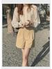 Retro Combed Cotton High Waist Bermuda Shorts - Women's Casual Summer Loose Fit