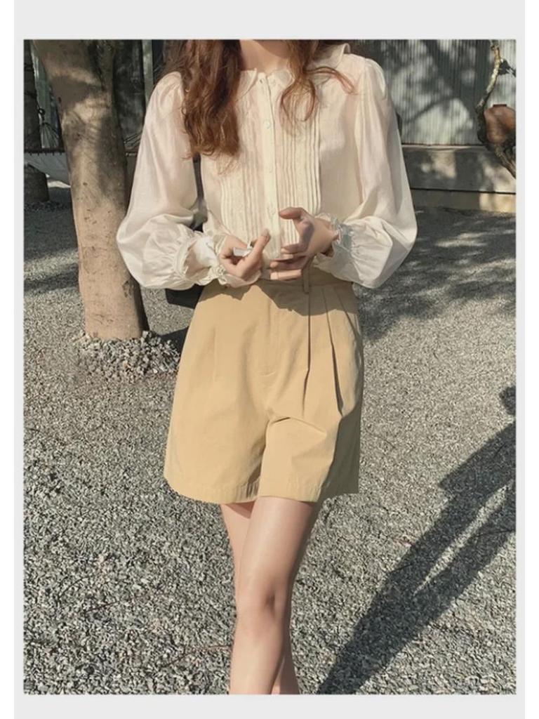 Retro Combed Cotton High Waist Bermuda Shorts - Women's Casual Summer Loose Fit