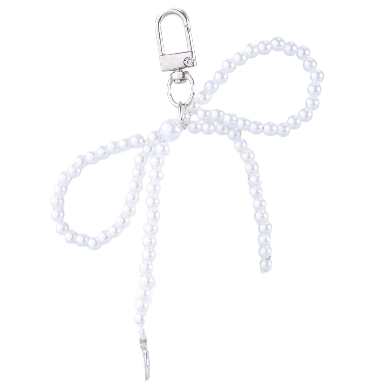 

Брелок с жемчужными бусинами и бантом, украшения для ключей, подвесной орнамент для рюкзака, сумки, подвеска, подарок для девочек и женщин белый
