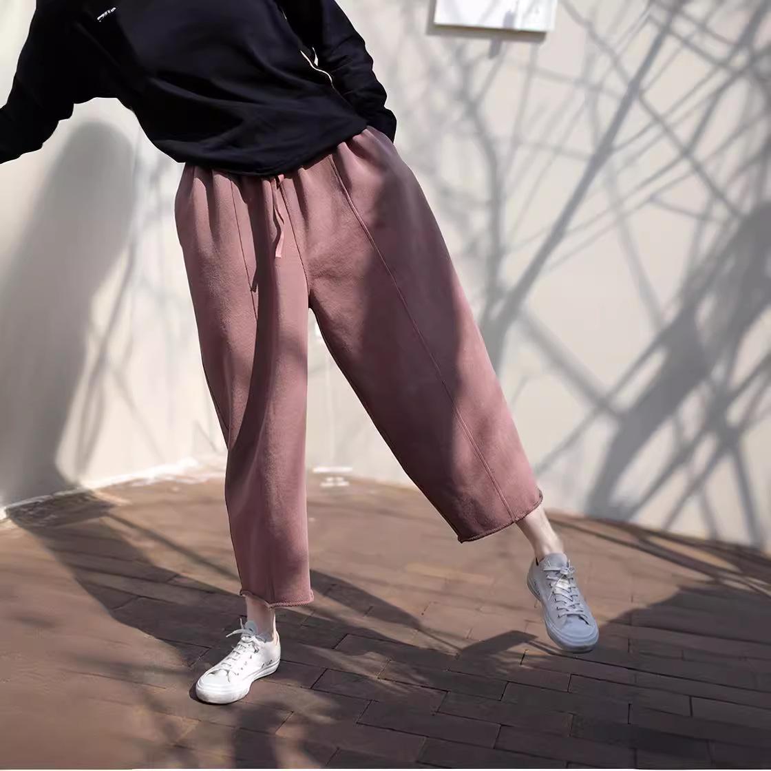 

2023 Autumn/Winter Retro Thick Knit Slimming Sweatpants with Elastic Waist and Drawstring Large
