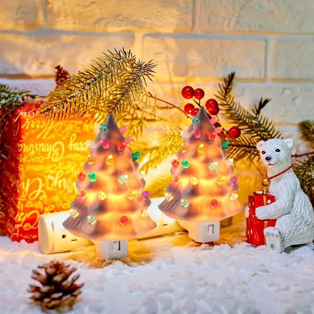 LED Christmas Tree Night Light US Plug For Home Bedroom Bedsides Decor Tree Wall New Year Night Light Energy Efficient Lamp