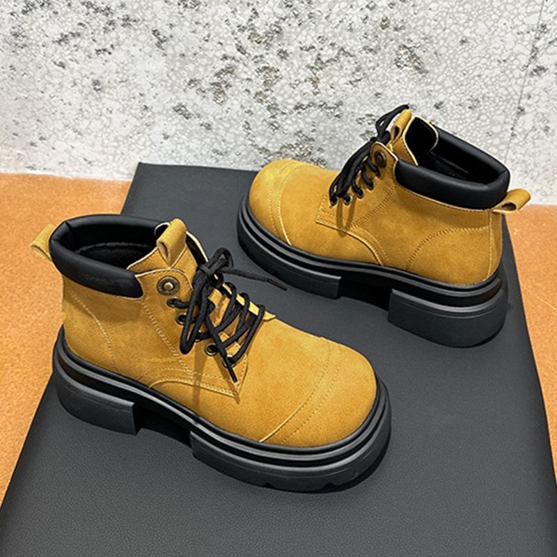 Women's Ankle Boots and Short Boots Thick-soled Lace-up Color-blocked Casual Women Shoe Autumn/winter Work Boots Female