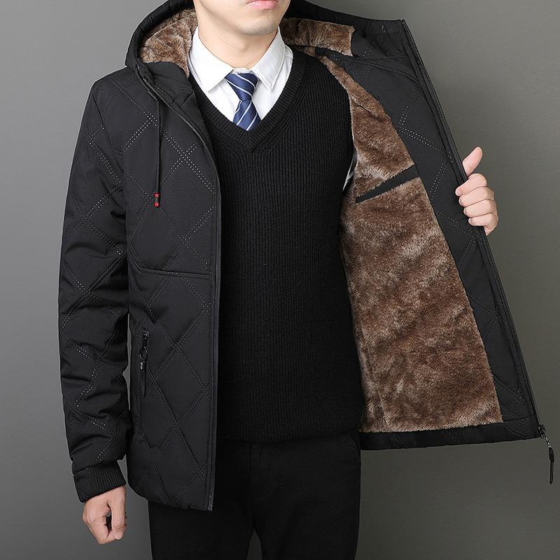 Зимняя мужская флисовая утепленная куртка с капюшоном, модная повседневная зеленая утепленная куртка M чёрный