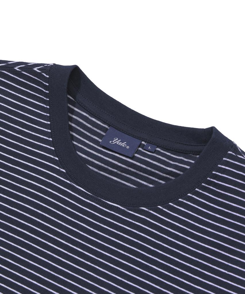 YALE Small Arch Logo Stripe T-Shirt Navy