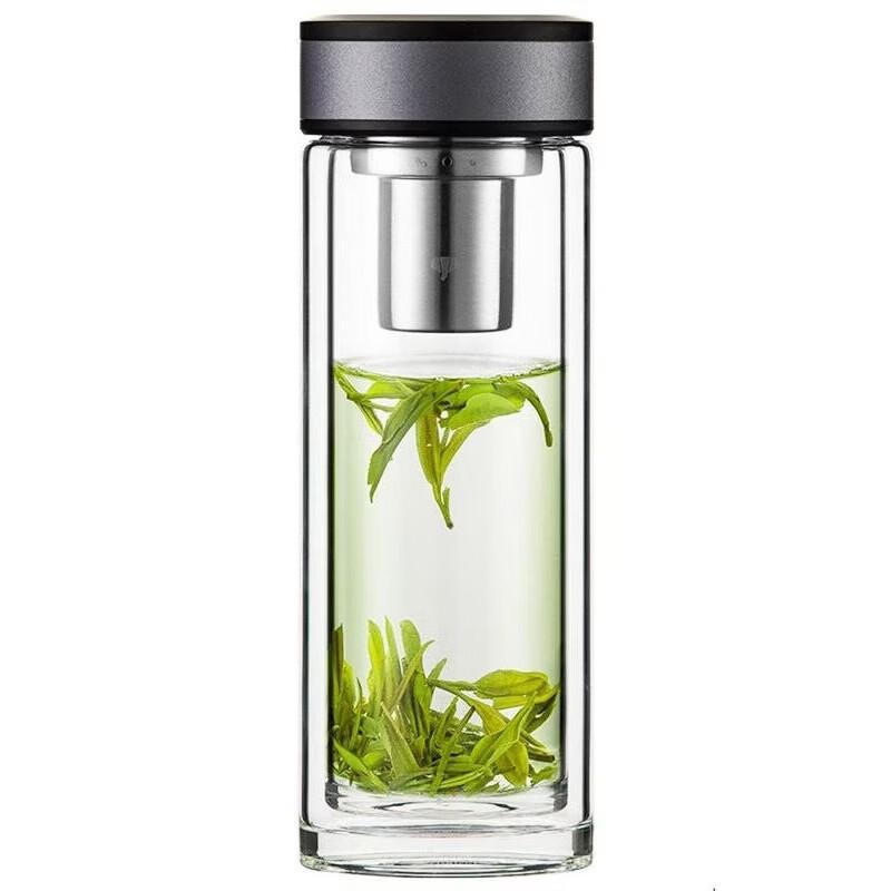 WANXIANG Double-Layer Heat-Resistant Glass Car Mug with Filter and Lid