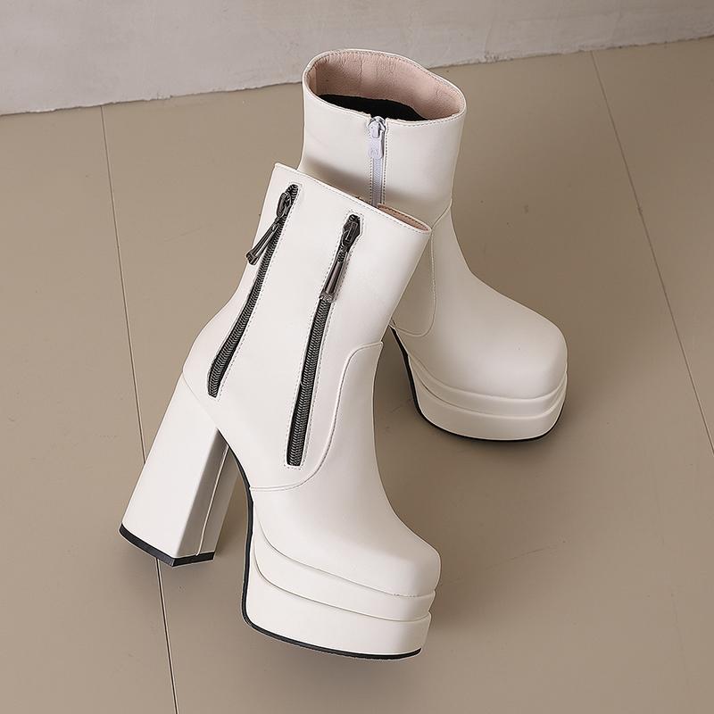 Women's High-heeled Short Boots Autumn and Winter New European and American Style Waterproof Table Thick-heeled Large-size Short Boots