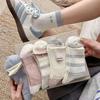 Spring/Summer Korean Style Color Block Stripe Cotton Women's Mid-Calf Ruffle Socks with Embroidery
