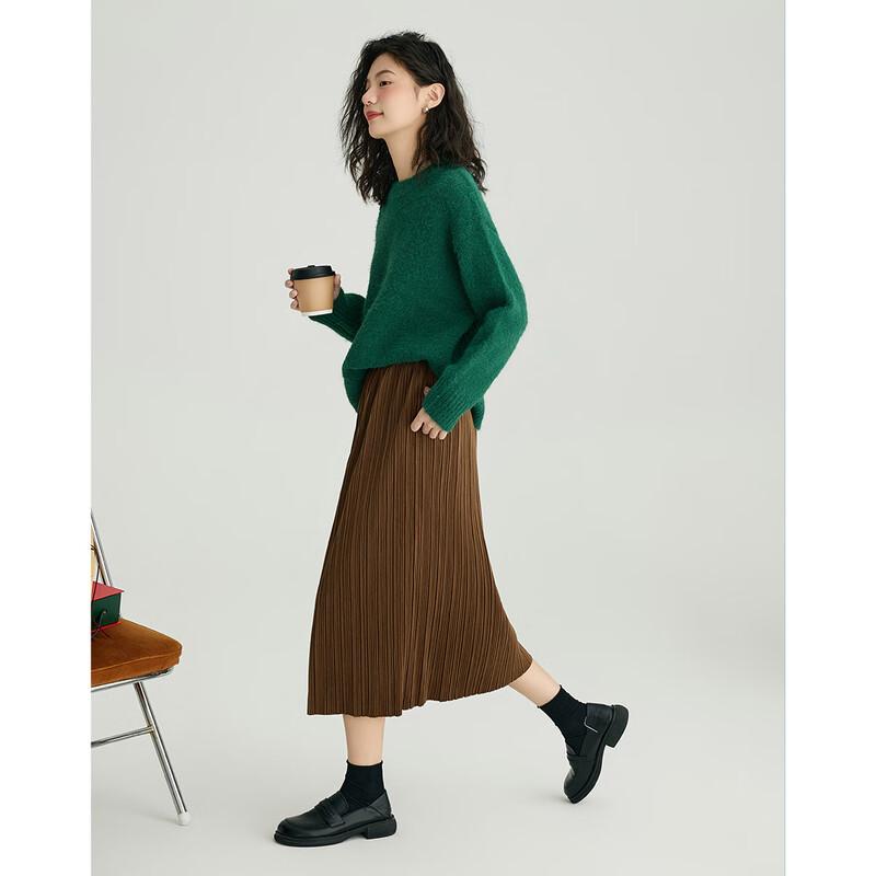 Demana Women's Retro Lazy Style Round Neck Knit Sweater