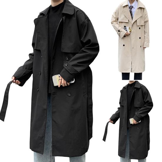 Abrigo de Invierno para Hombre Doble Botonadura Mangas Largas Solapa Color Sólido Botones Mantente a la Moda Holgado Ropa de Abrigo Longitud Media Gabardina para Hombre para la Calle