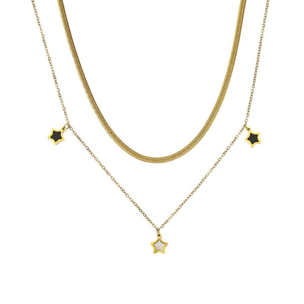 Double-Layered Star Charm Bracelet Titanium Steel Double Clavicle Chain for Women