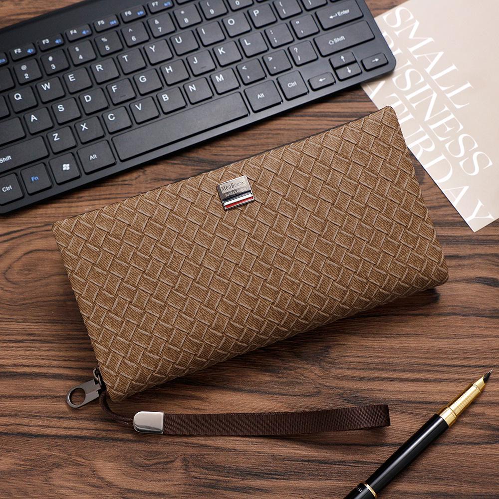 Men's Woven Pattern Clutch Wallet - Large Capacity Multifunctional Handheld Organizer with Multi-Card Slots
