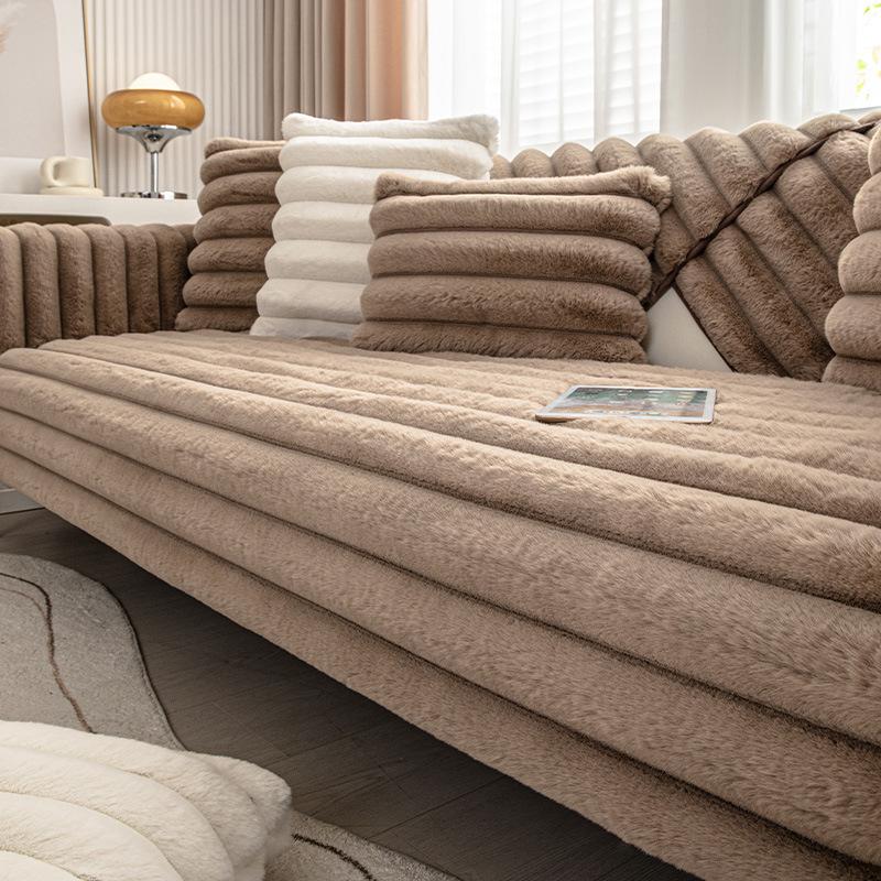 

Thickened Rabbit Plush Sofa Cushion Winter Simple Modern Non-Slip Seat Cushion Fabric Leather Sofa Cover Solid Color Backrest Towel 70*70cm