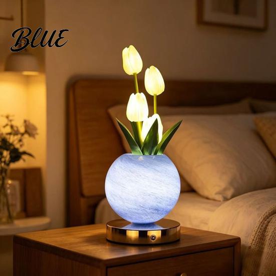 Valentine Day Home Decor Tulip Ceramic Night Light Gradient Color Artificial Flower Table Lamp Rechargeable Housewarming Gift Ideas Touch