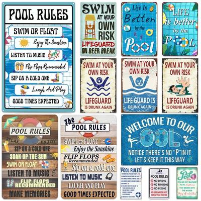 Poolregeln Schild für Außenbereich, Metallschild für Schwimmbecken im Garten, Kein Springen Kein Rennen Kein Urinieren Kein Rettungsschwimmer im Dienst Schild