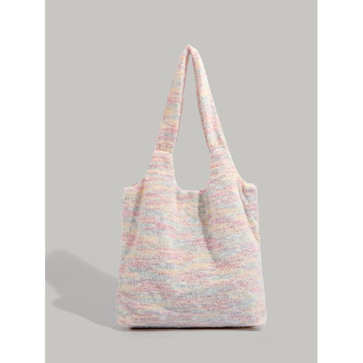 Niche Design Rainbow Candy Shoulder Bag 2024 Autumn/Winter New Furry Knit Handbag Casual Tote Bag светло-розовый
