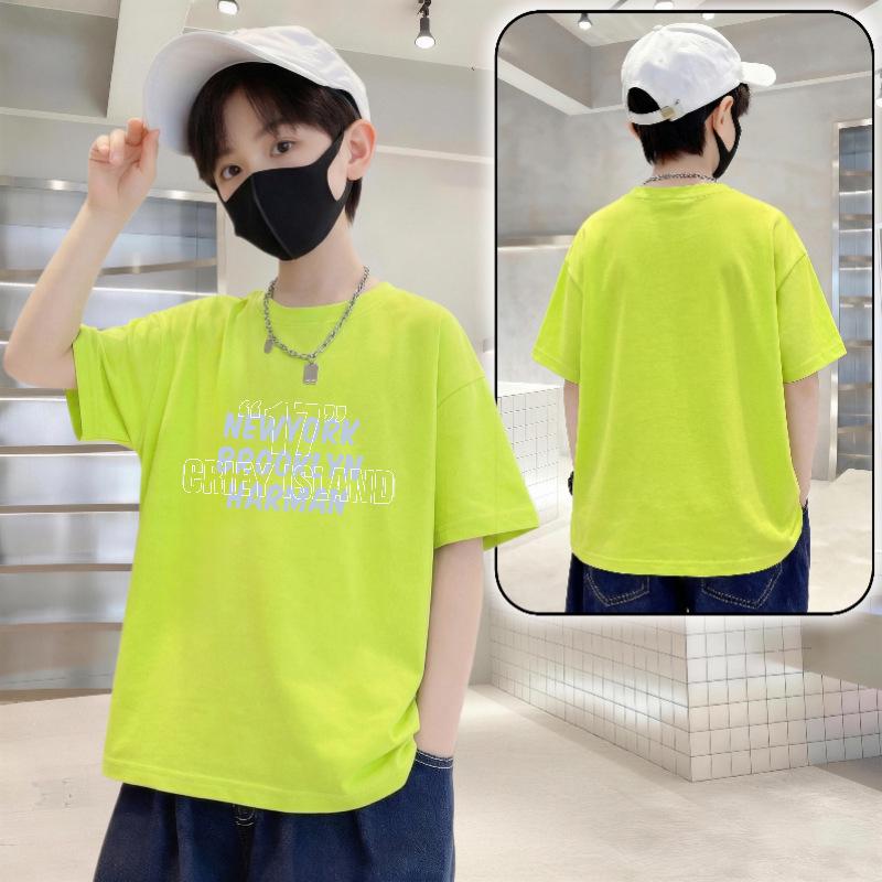 Boys' Trendy Short Sleeve Letter Print Cotton T-shirt - Summer Loose Fit