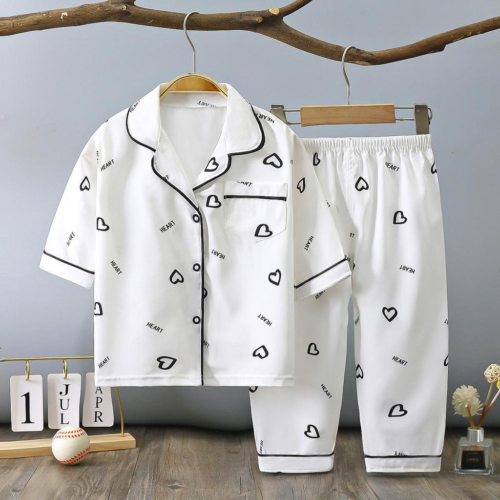 Kinder Sommerpyjama: Dünnes 2-teiliges Set mit 3/4-Ärmeln und Hose