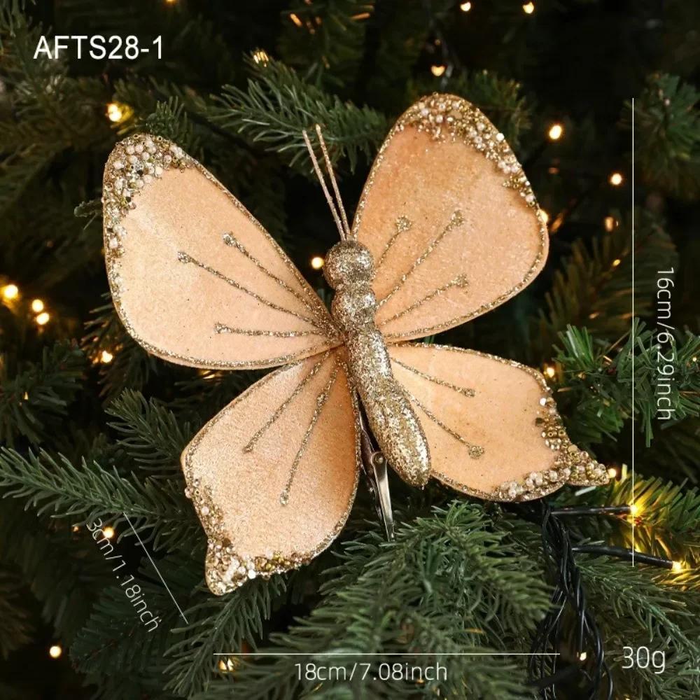 Multicolor Christmas Tree Decoration 25*21cm Gold Powder Fabric Glitter Butterfly Accessories Party Supplies Hanging Decoration