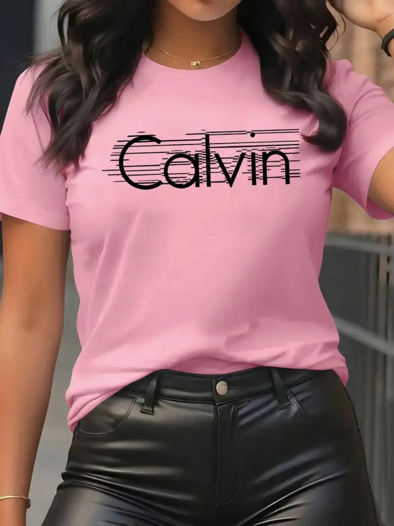T-shirt da Donna Calvin Moda Casual Manica Corta Magliette in Poliestere Alta Qualità Comoda T-shirt di Marca Estate Streetwear Top Y2k