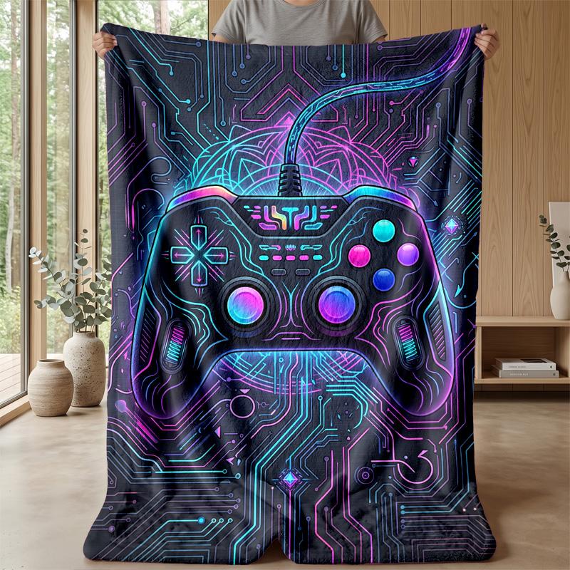 Neon Game Controller Design Theme blanket Lightweight Warm Flannel Blanket Decorative Throw Blanket for Home Decoration