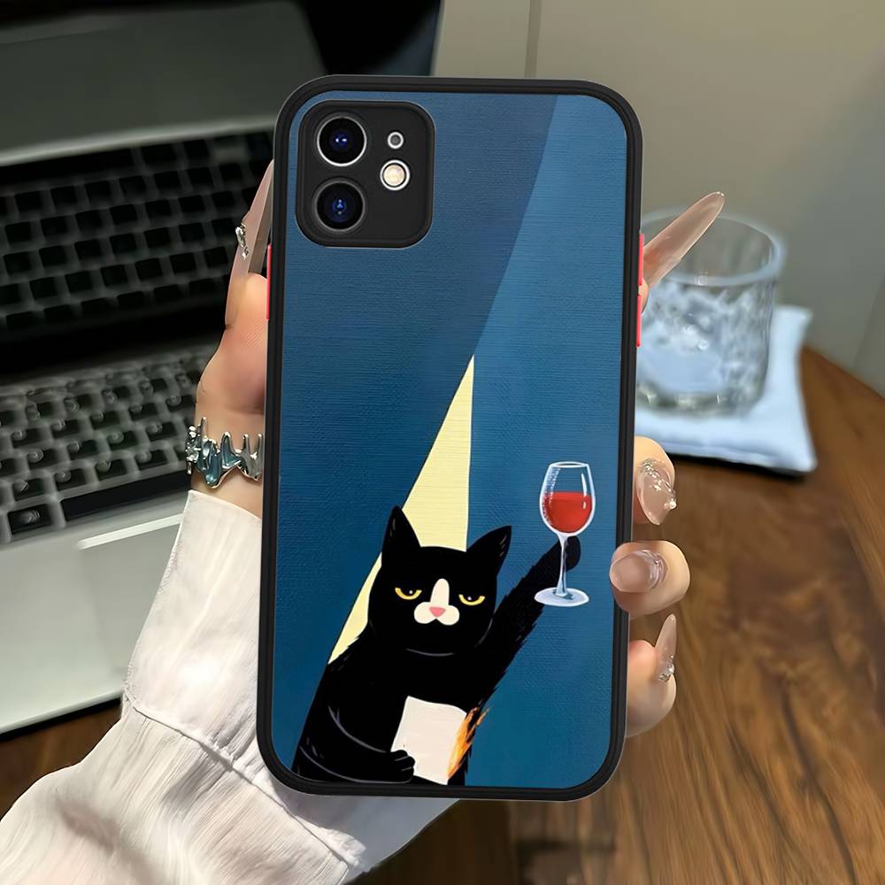 A Cute Comic Cat Matte Transparent Phone Cover For IPhone Case 16 15 14 13 12 11 Pro Max X XS Max Plus