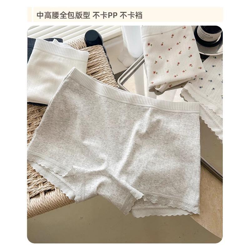 Women Cotton Floral Print Mid Waist Anti Chafing Safety Shorts Panties