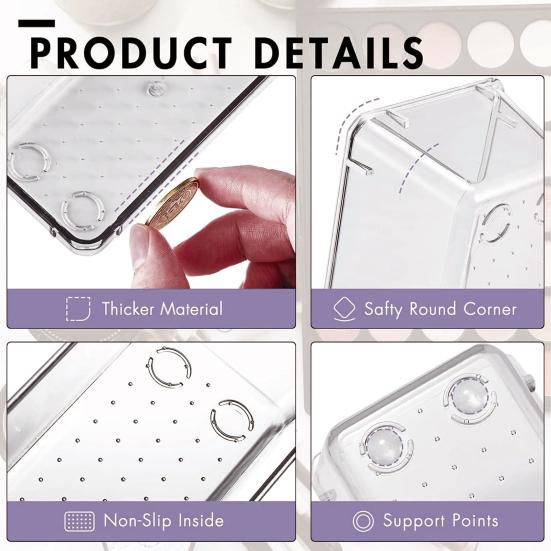 Drawer Compartment Storage Organizer Non Slip 6Pcs Clear Space Saving Transparent Storage Box
