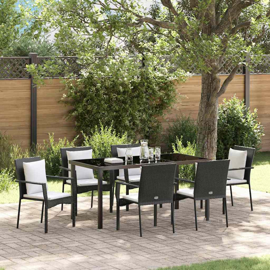 Garden Dining Set with Cushions 7 pcs Black Poly Rattan