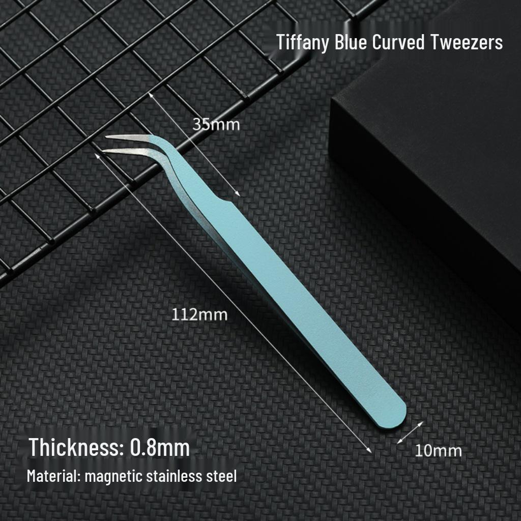 Black Anti-Static Stainless Steel Curved Tip Tweezers Set for Nail Art, Journaling, and Repairs