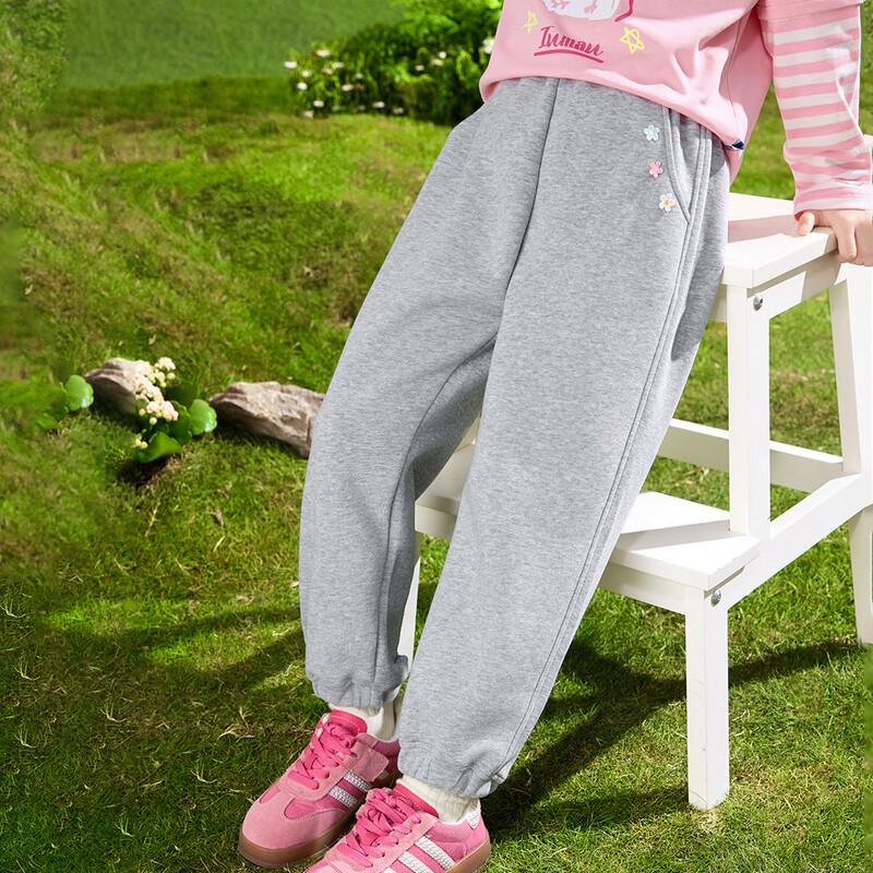 Yinman Girls  Anti-Pilling Casual Sweatpants with Flower Decor 140