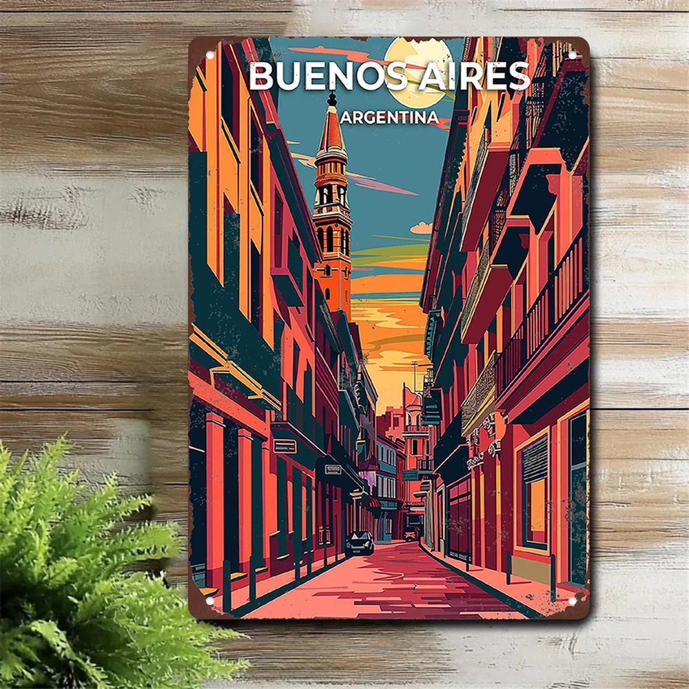 Buenos Aires Argentina Metal Wall Art Retro Street View Decor xcm For Home Bar Garage Cafe 20x30cm(7.8x11.8inch)