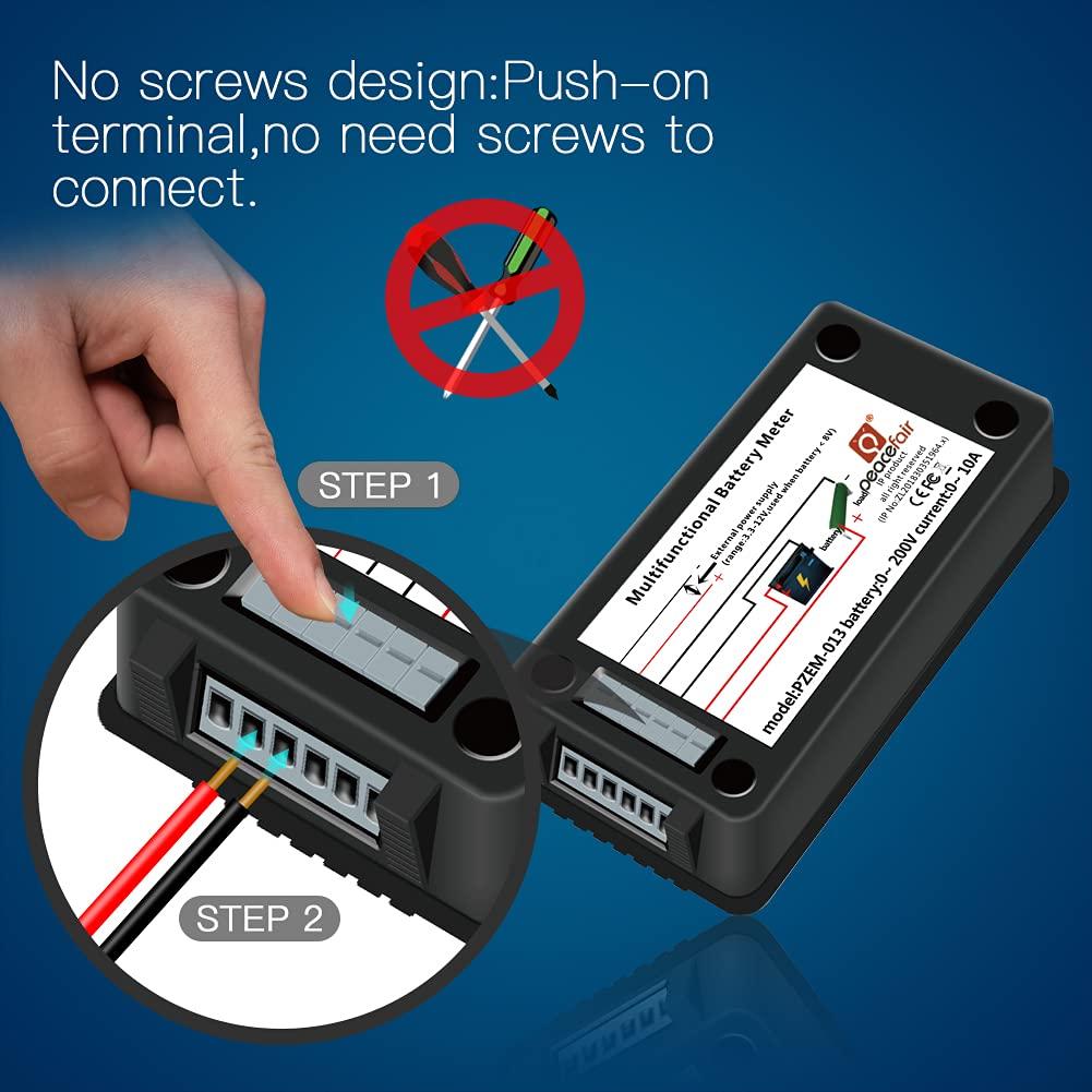 DC 0-200V 0-300A Battery Monitor Meter with Shunt, 9-in-1 Digital LCD Multimeter for 12V/24V/48V Solar System, RV, Car. Measures Voltage, Current,