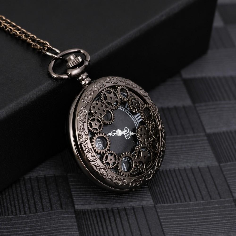 Hollow Gear Design Pendant Clock Chain Vintage Style Steampunk Pocket Watch For Men Women