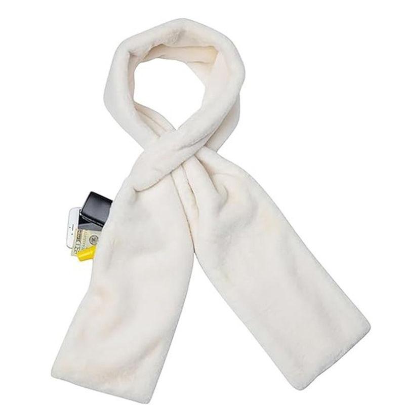 

Faux-Fur Scarf Women Neckwear Pull Through Zipper Pocket 144*20*1.5 cm білий