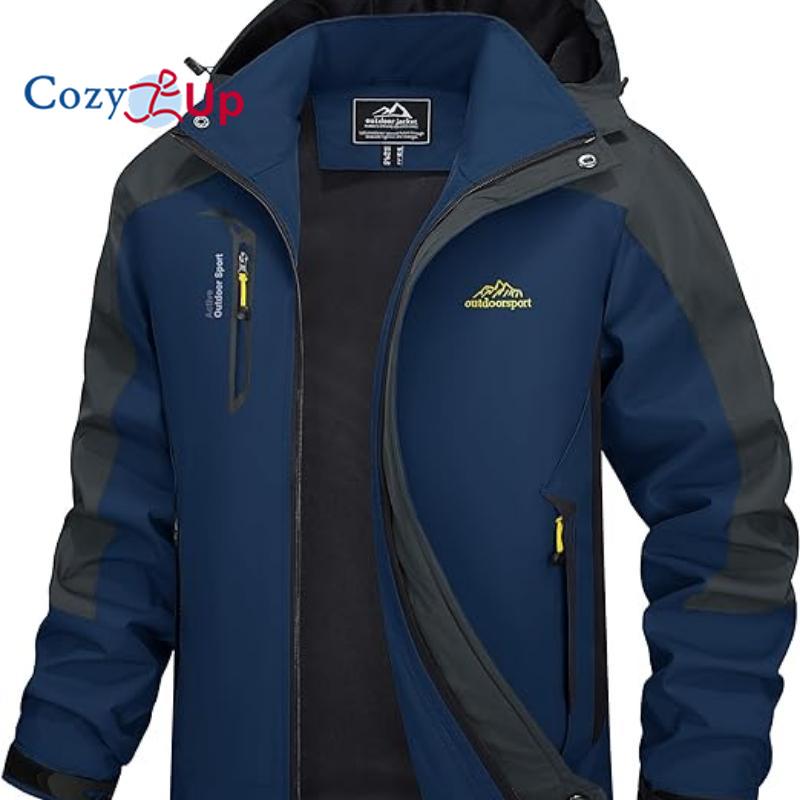Cozy Up Outdoor Jacket for Men Hooded Windproof Water Resistant Rain Jacket Windbreaker 5 Pockets Jacket for Hiking,Fishing,Runing