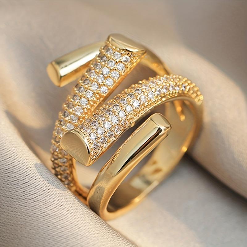 Trendy niche unique design Women's fashion ring set Zirconia open ring small video with the same geometric personalized Women's finger ring shining je