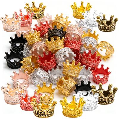 32pcs 1cm Mini Metal Crowns, 1:12 Scale Dollhouse Miniature Decor, Tiny Vintage Crown Charms for DIY Crafts & Fairy Garden
